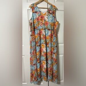 Studio Park Women’s Watercolor Floral Maxi Dress Sleeveless Size XL